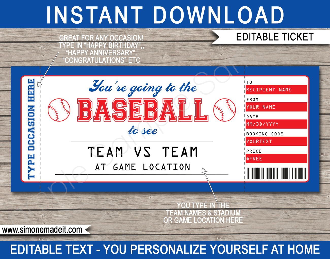 Printable Surprise Baseball Game Tickets Gift Voucher Template in Free Printable Baseball Ticket Template