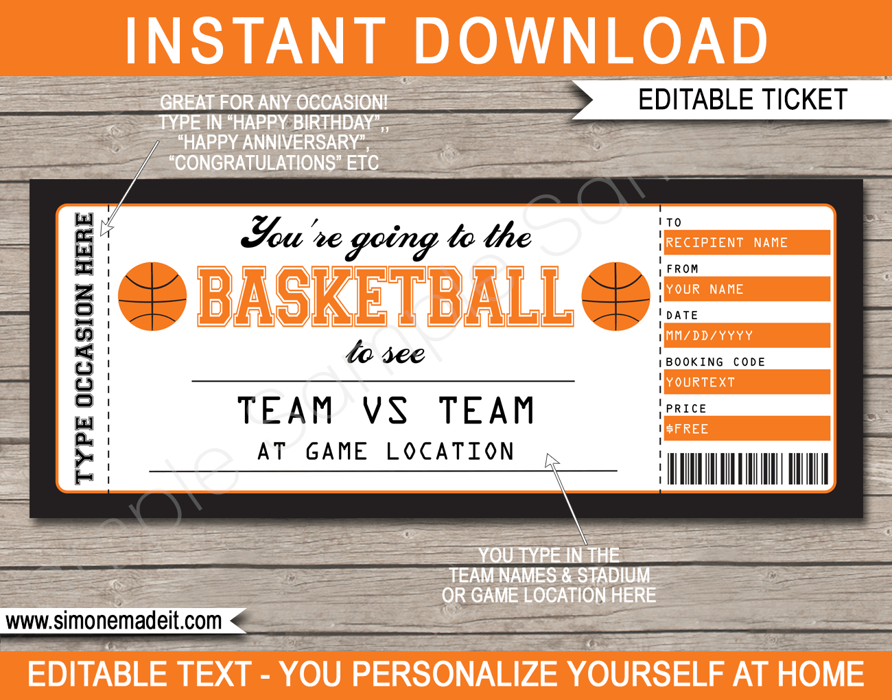 Printable Surprise Basketball Game Tickets Gift Voucher Template pertaining to Free Printable Basketball Ticket Template