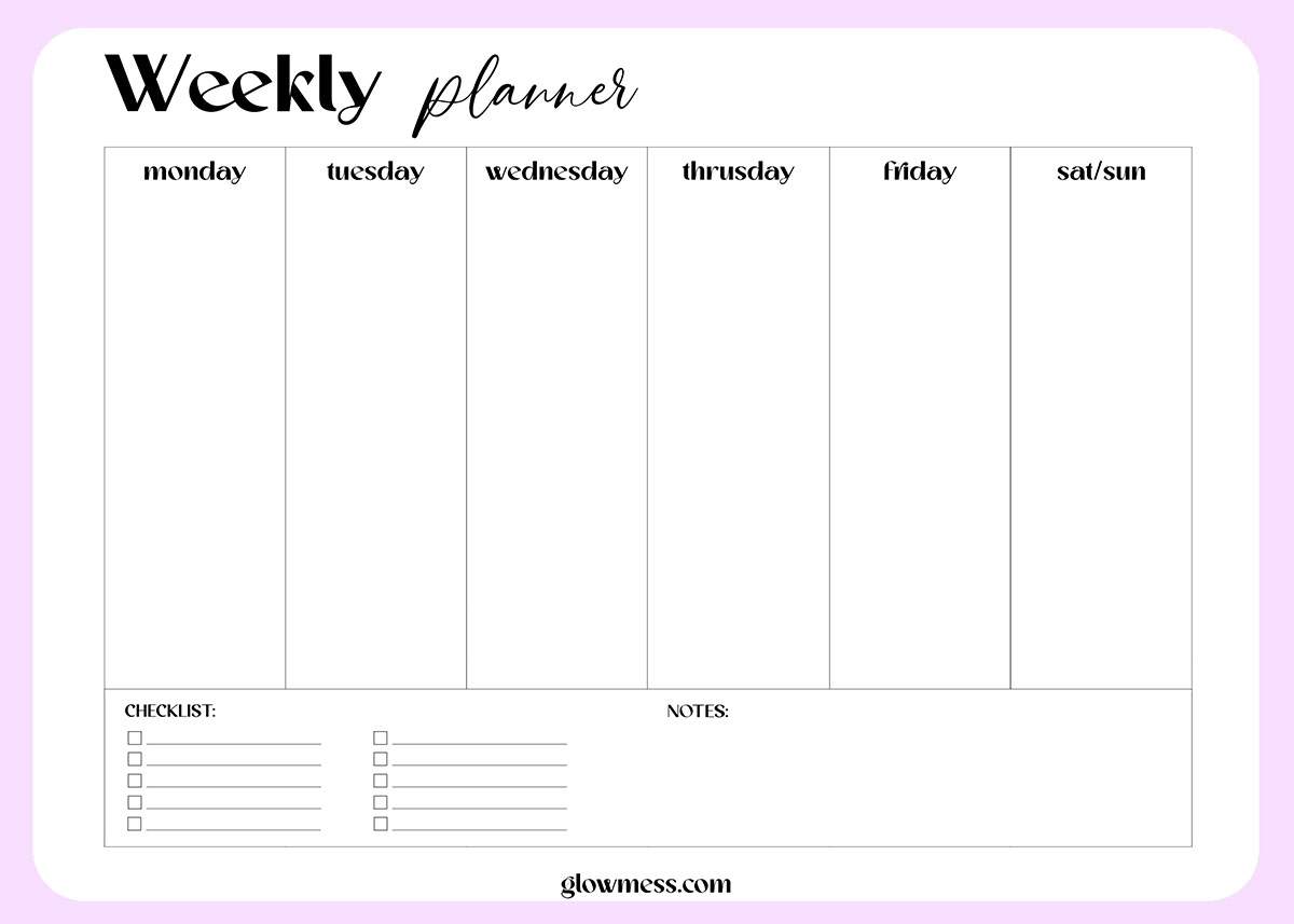 Printable Weekly Planner: Free Calendar Template Pdf Download throughout Free Printable Calendar Template Weekly