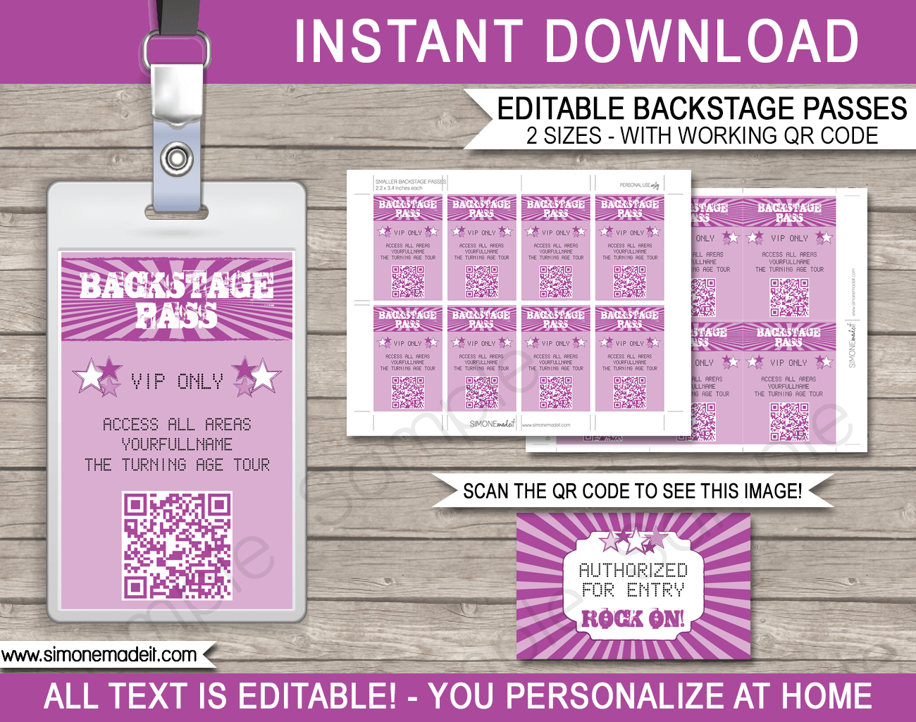 Rock Star Party Backstage Passes Template - Purple pertaining to Free Printable Backstage Pass Template