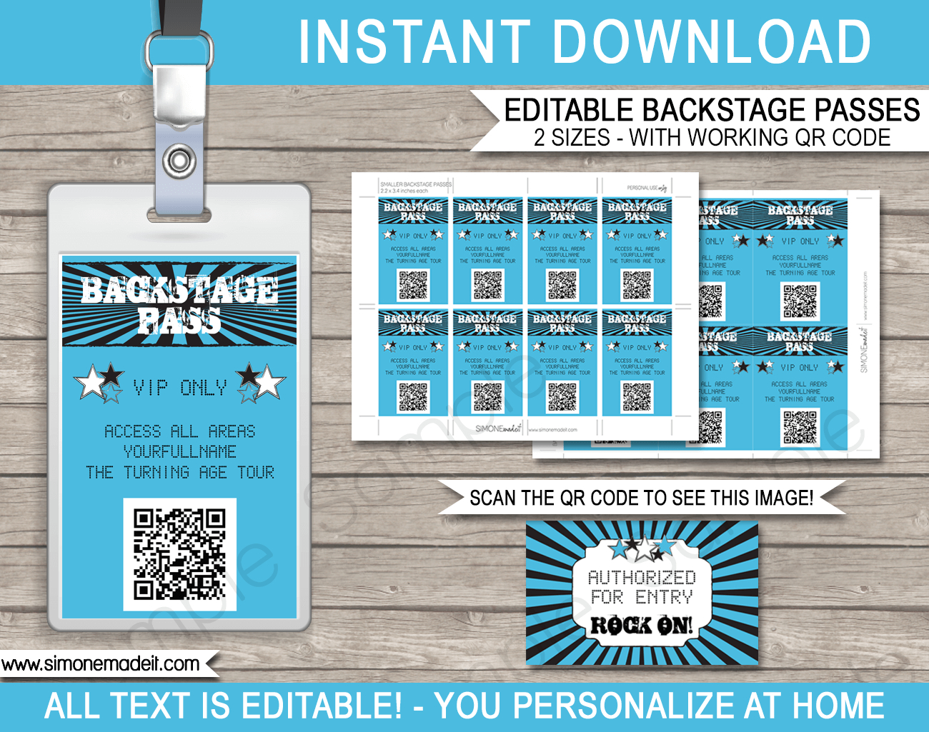 Rockstar Birthday Party Backstage Passes Template - Blue regarding Free Printable Backstage Pass Template