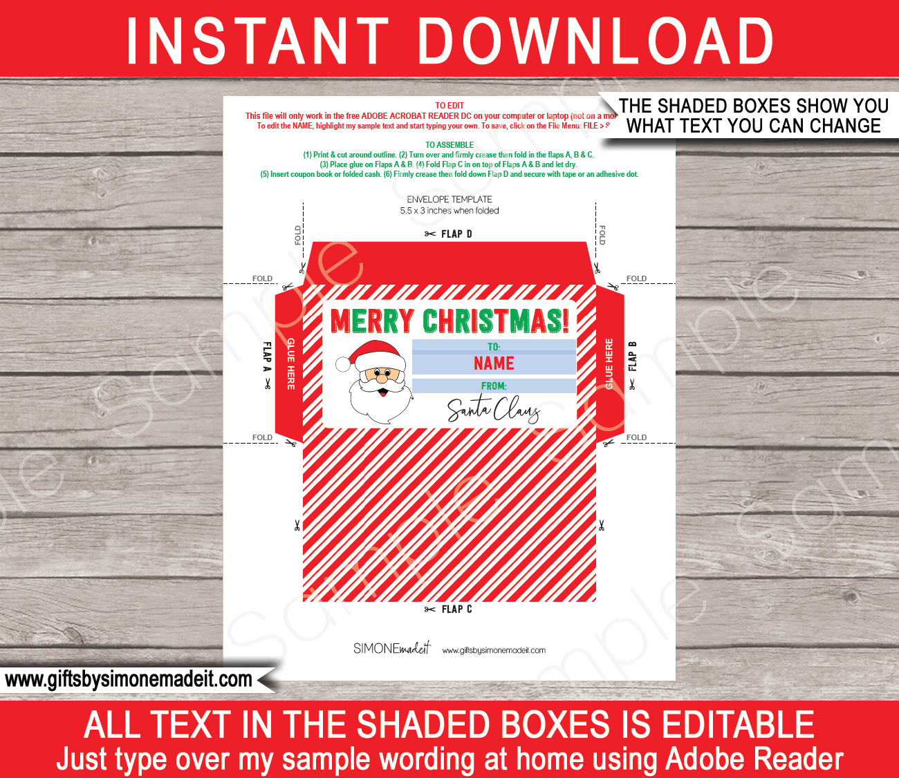 Small Christmas Envelope (From Santa) - Red &amp;amp; Green in Free Printable Envelope From Santa Template