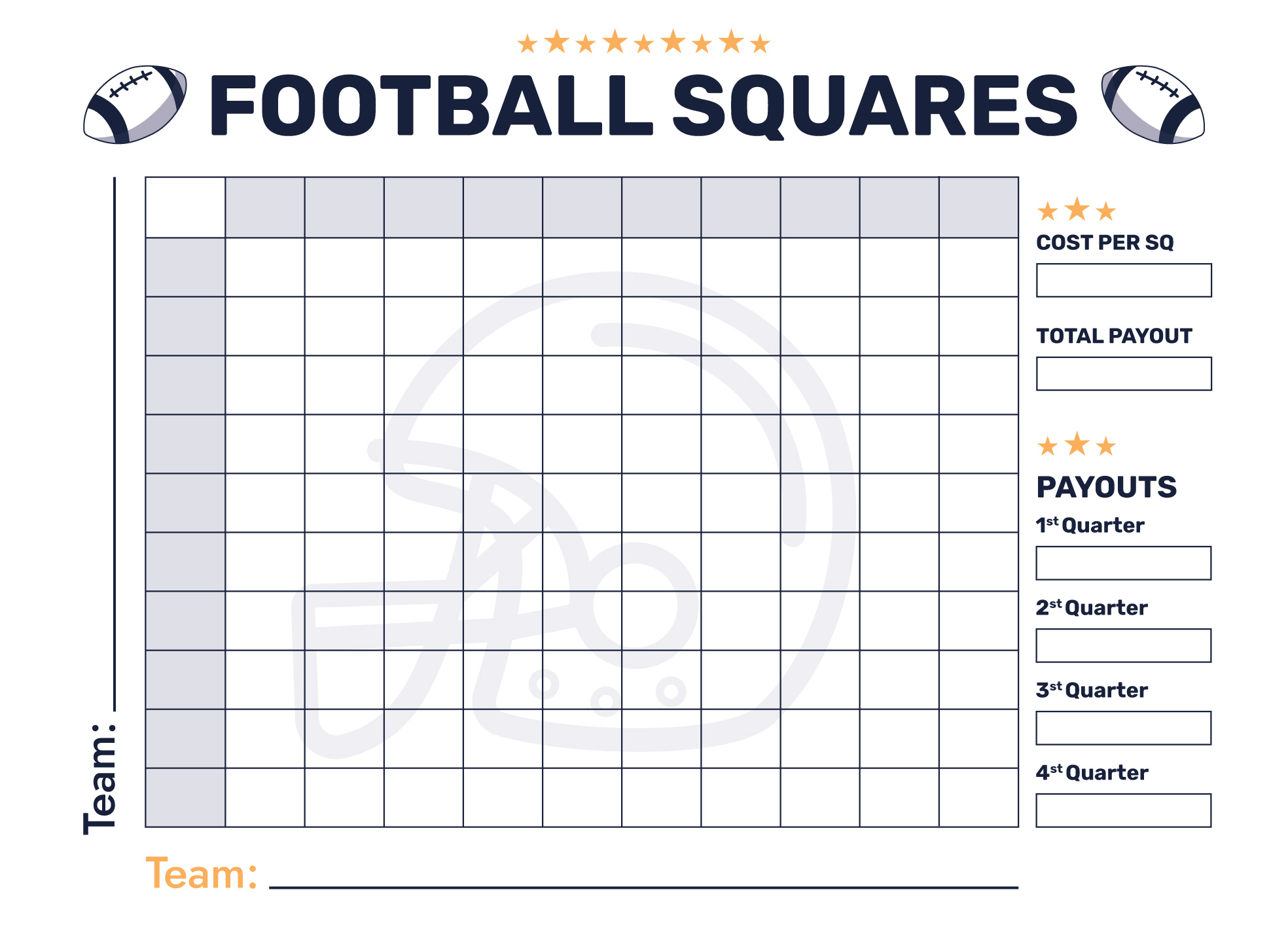 Super Bowl 100 Squares Free Google Docs Template - Gdoc.io throughout Free Printable Football Pool Template