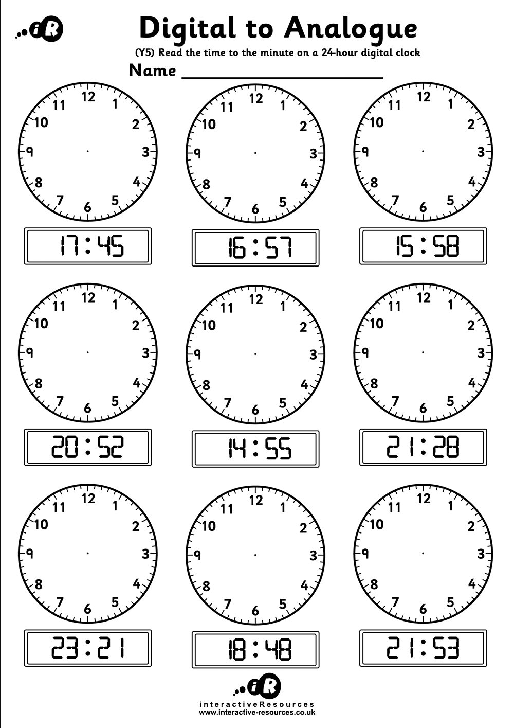 Teaching Time - Free Telling Time Worksheets throughout Free Printable Digital Clock Template