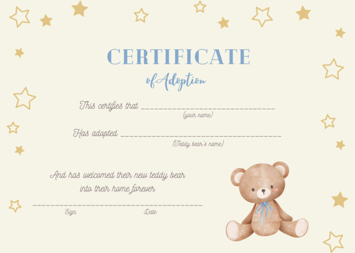 Free Printable Build a Bear Birth Certificate Template