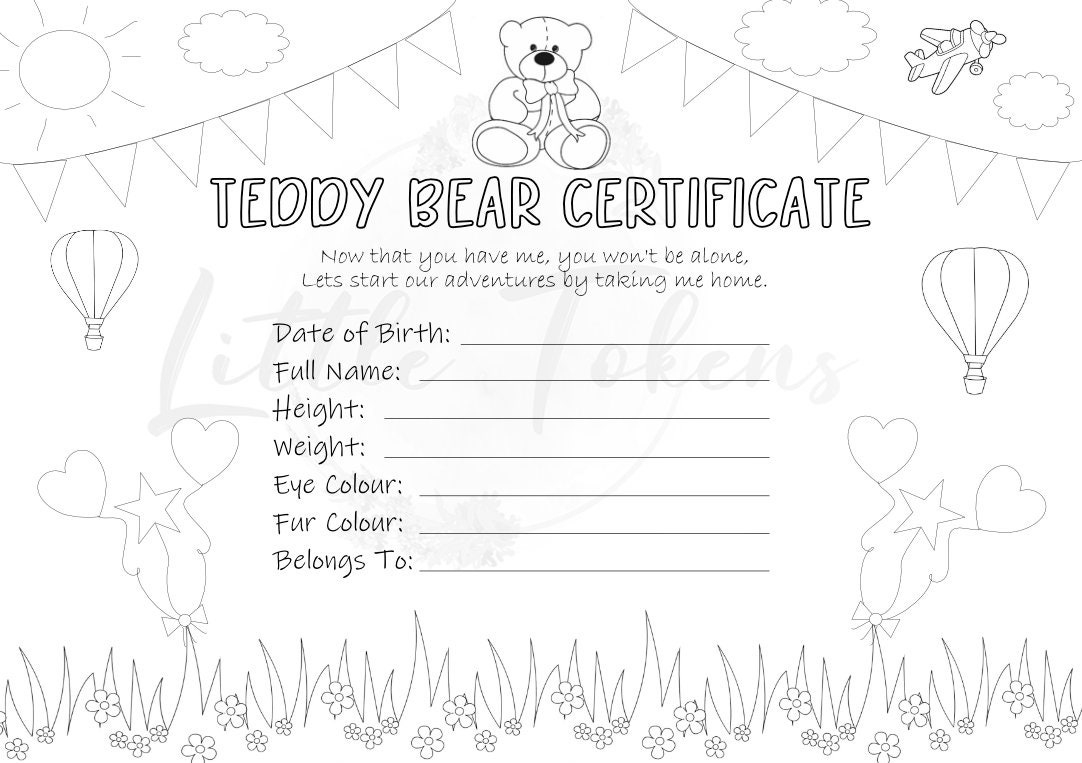 Teddy Bear Certificate Template, Bear Party, Bear Certificate for Free Printable Build A Bear Birth Certificate Template