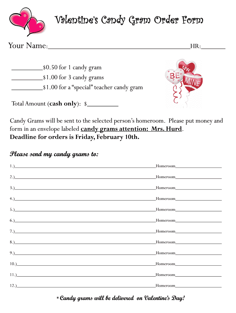 Valentine Candy Gram Order Form - Fill Online, Printable, Fillable within Free Printable Candy Gram Template