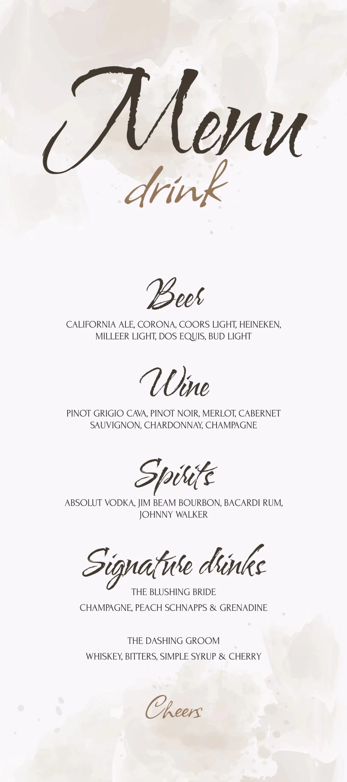 Wedding Bar Menu Free Google Docs Template - Gdoc.io within Free Printable Bridal Shower Menu Template