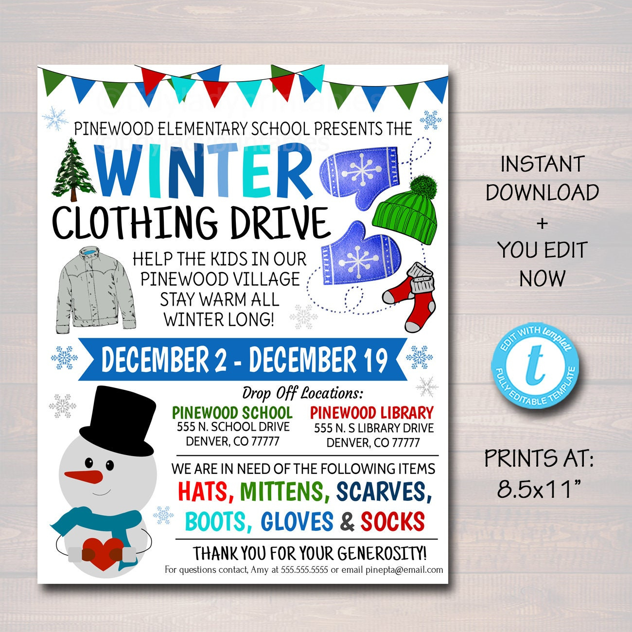 Winter Clothing Drive Flyer, Printable Pta Pto, Charity Church with Free Printable Clothing Drive Flyer Template