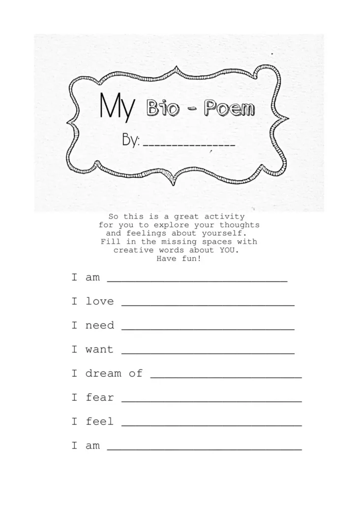 Free Printable Bio Poem Template