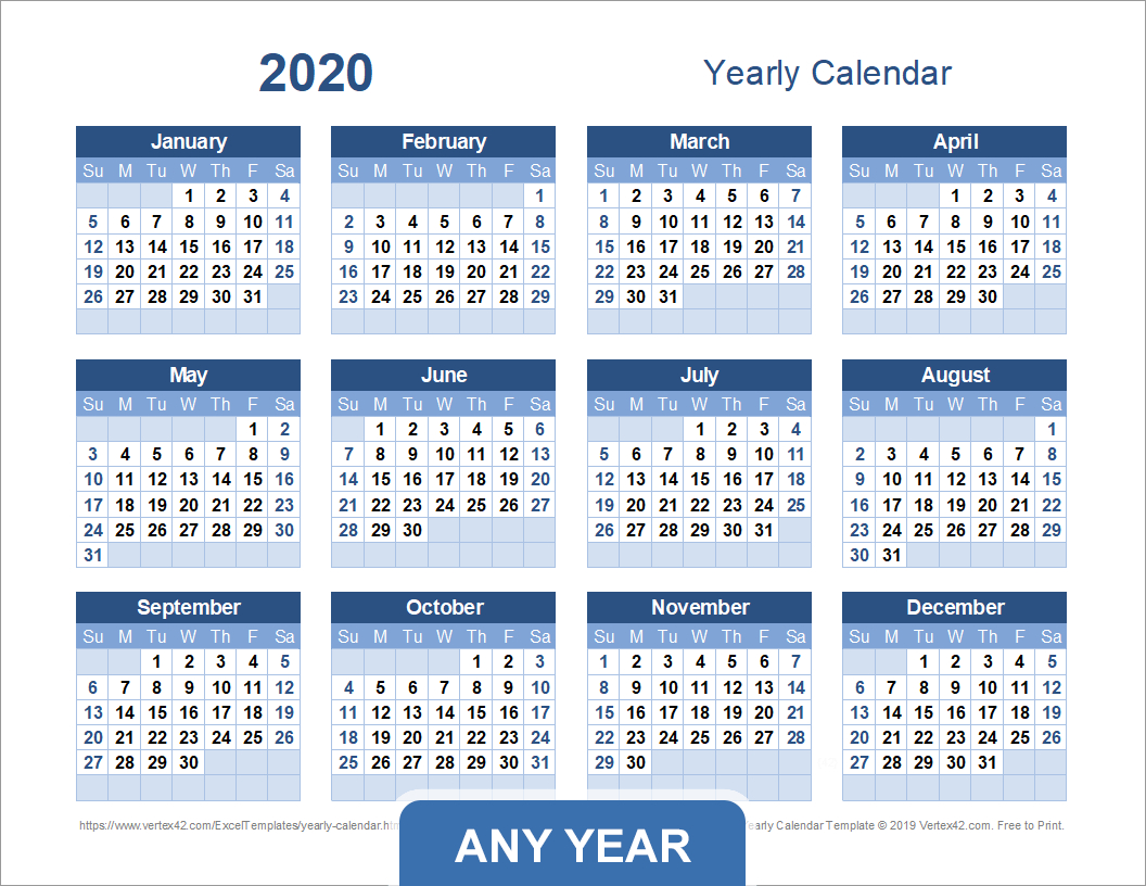 Yearly Calendar Template For 2025 And Beyond in Free Printable Annual Calendar Template