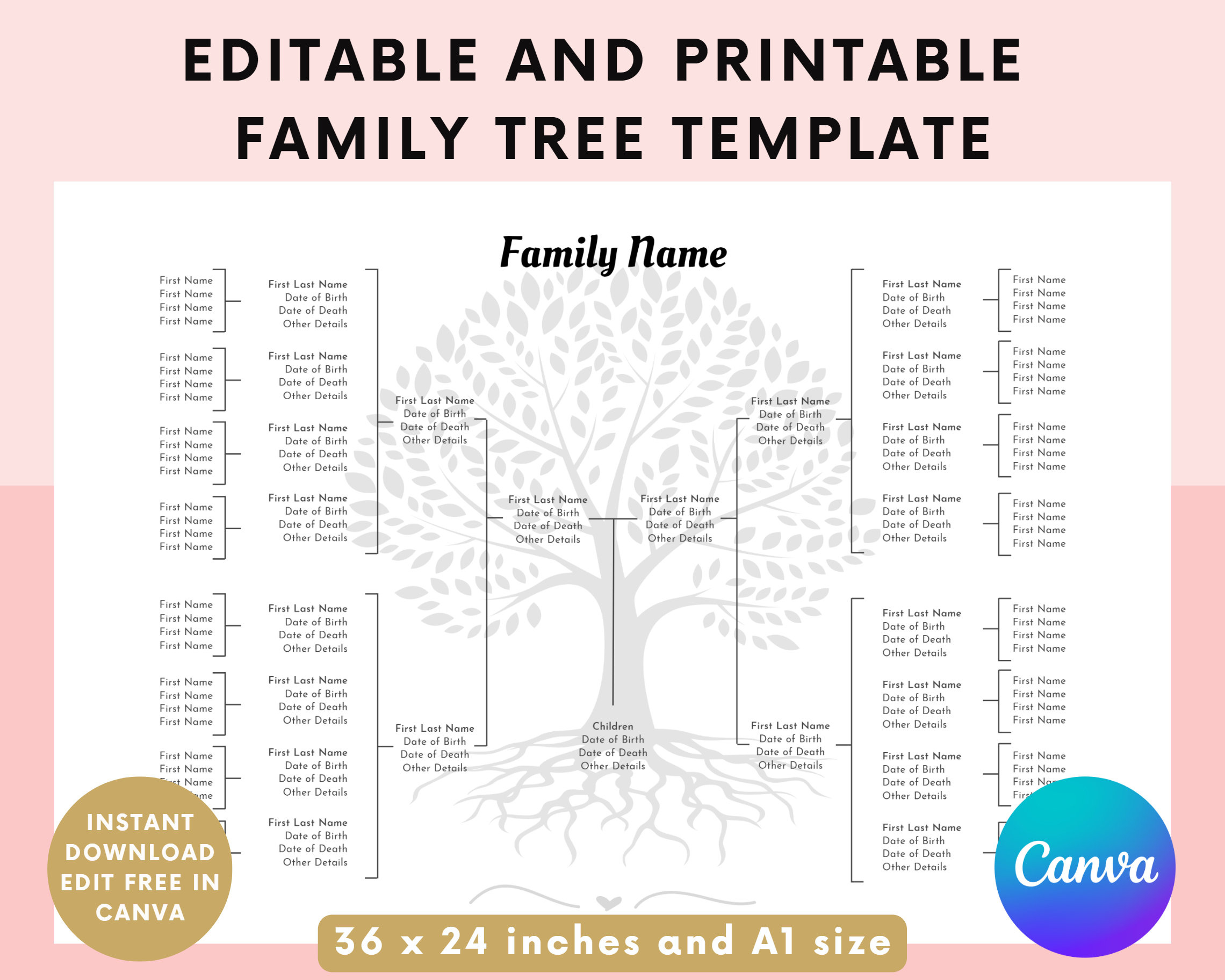 Editable Family Tree Template - Family Tree Chart Printable - 5 in Free Printable Family Tree Template