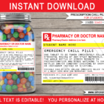 Student Prescription Chill Pills Labels   For Jars With Regard To Free Printable Chill Pill Label Template