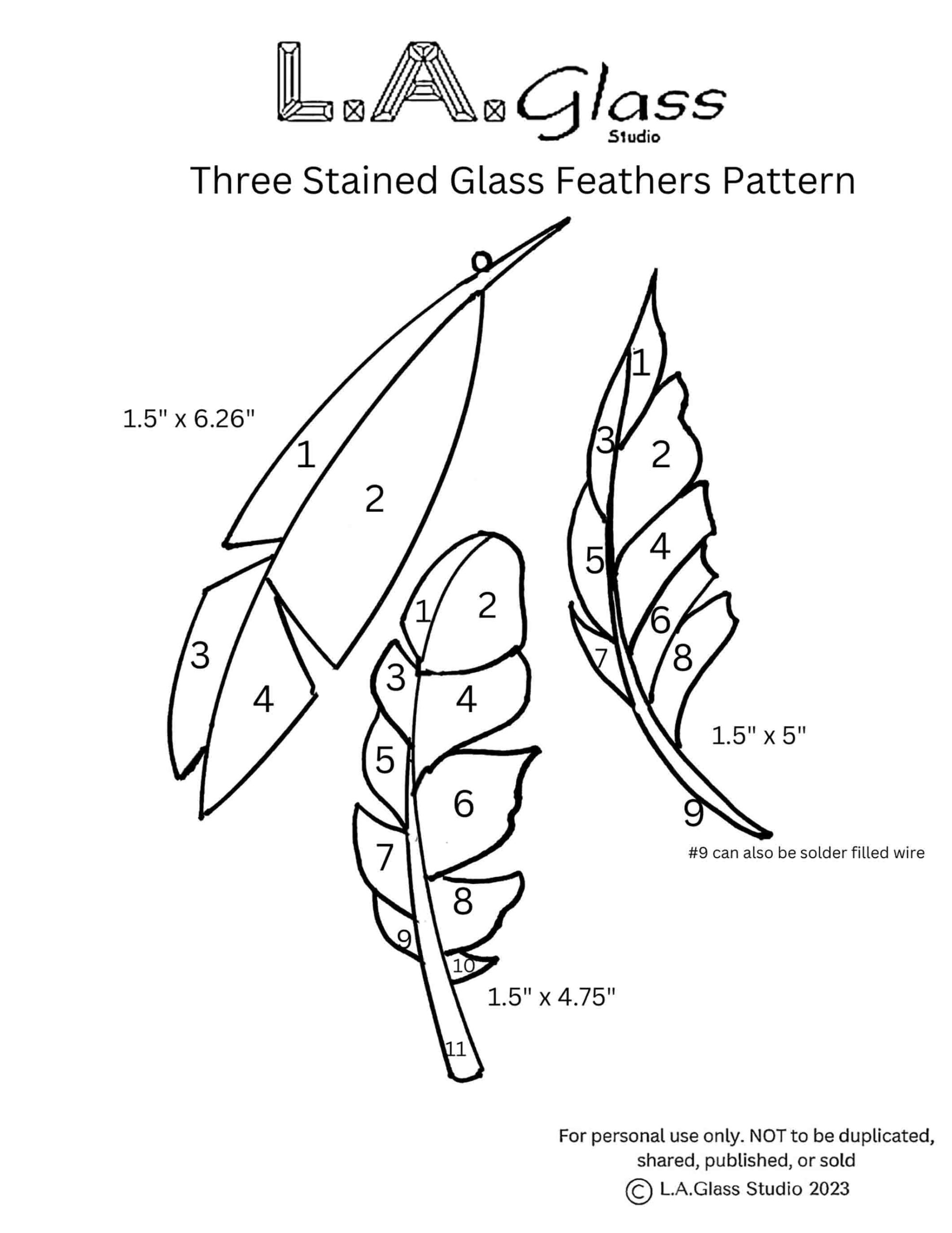 3 Stained Glass Feathers Pattern, -Instant Download Pdf, Digital for Stained Glass Feather Template