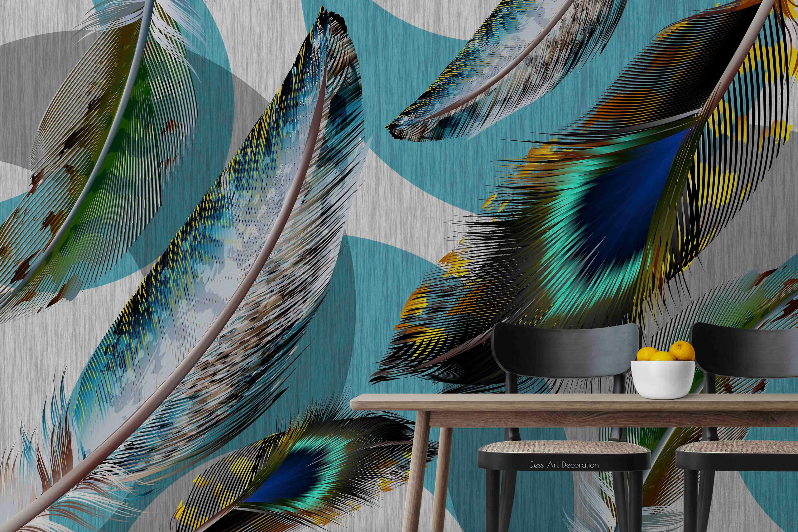 3D Colorful Feather Pattern Wall Mural Wallpaper Gd 2928 | Fruugo Uk within Feather Template For Mural