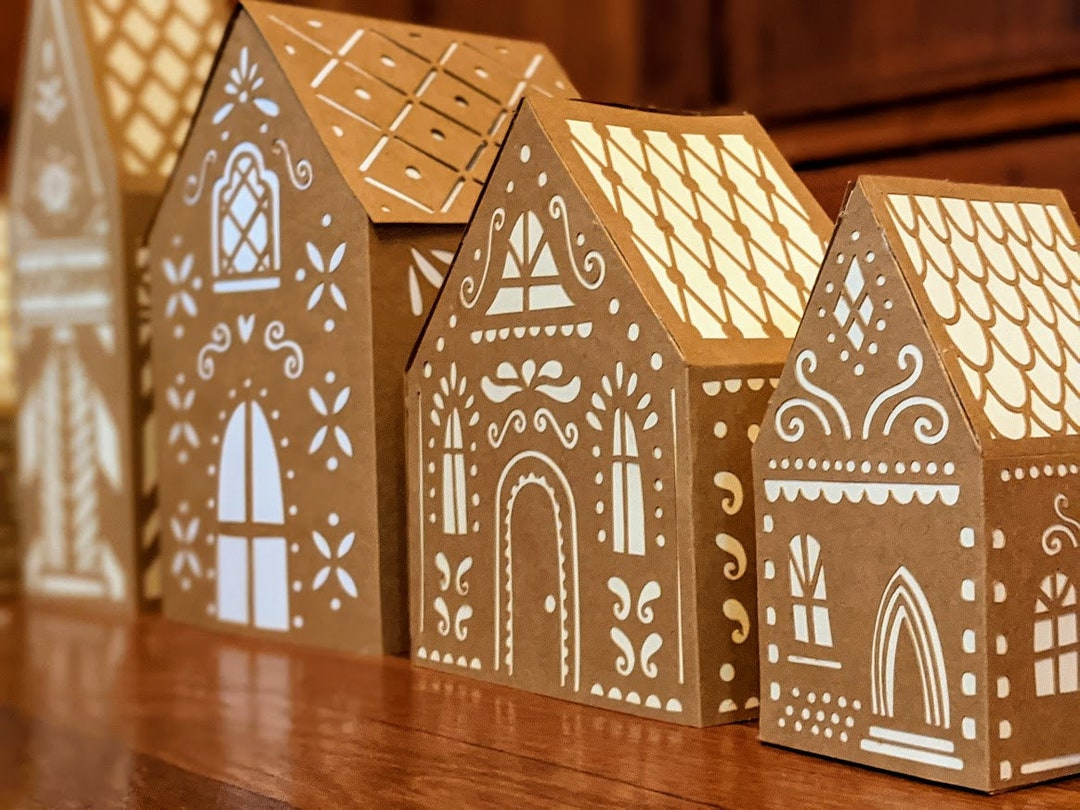 3D Paper Gingerbread House Village Svg: Christmas Town Decor with Gingerbread House Village Template