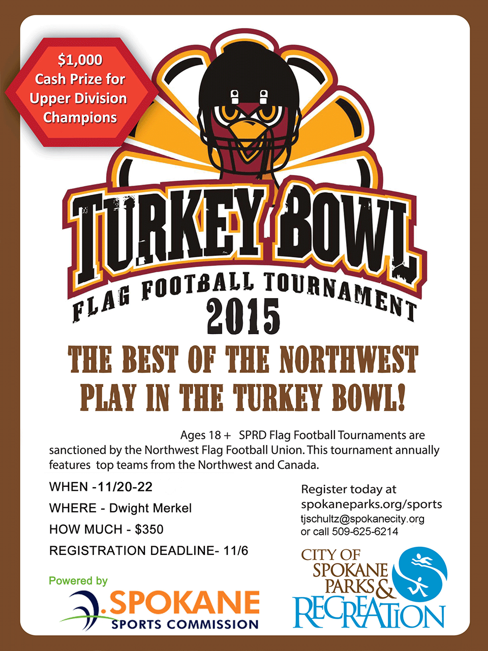 7Th Annual Turkey Bowl 2015 Flag Football Tournament - City Of within Turkey Bowl Flyer Template