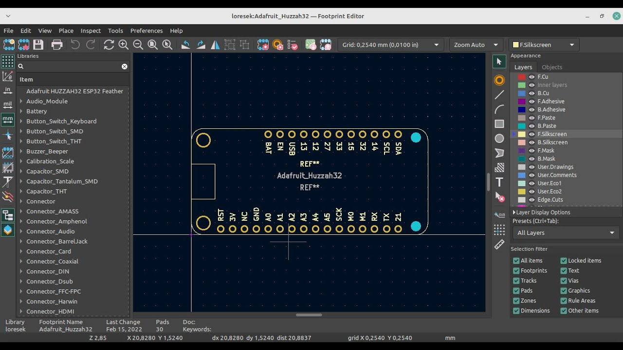 Adafruit Huzzah32 – Esp32 Feather Board Kicad Footprint pertaining to Kicad Feather Template