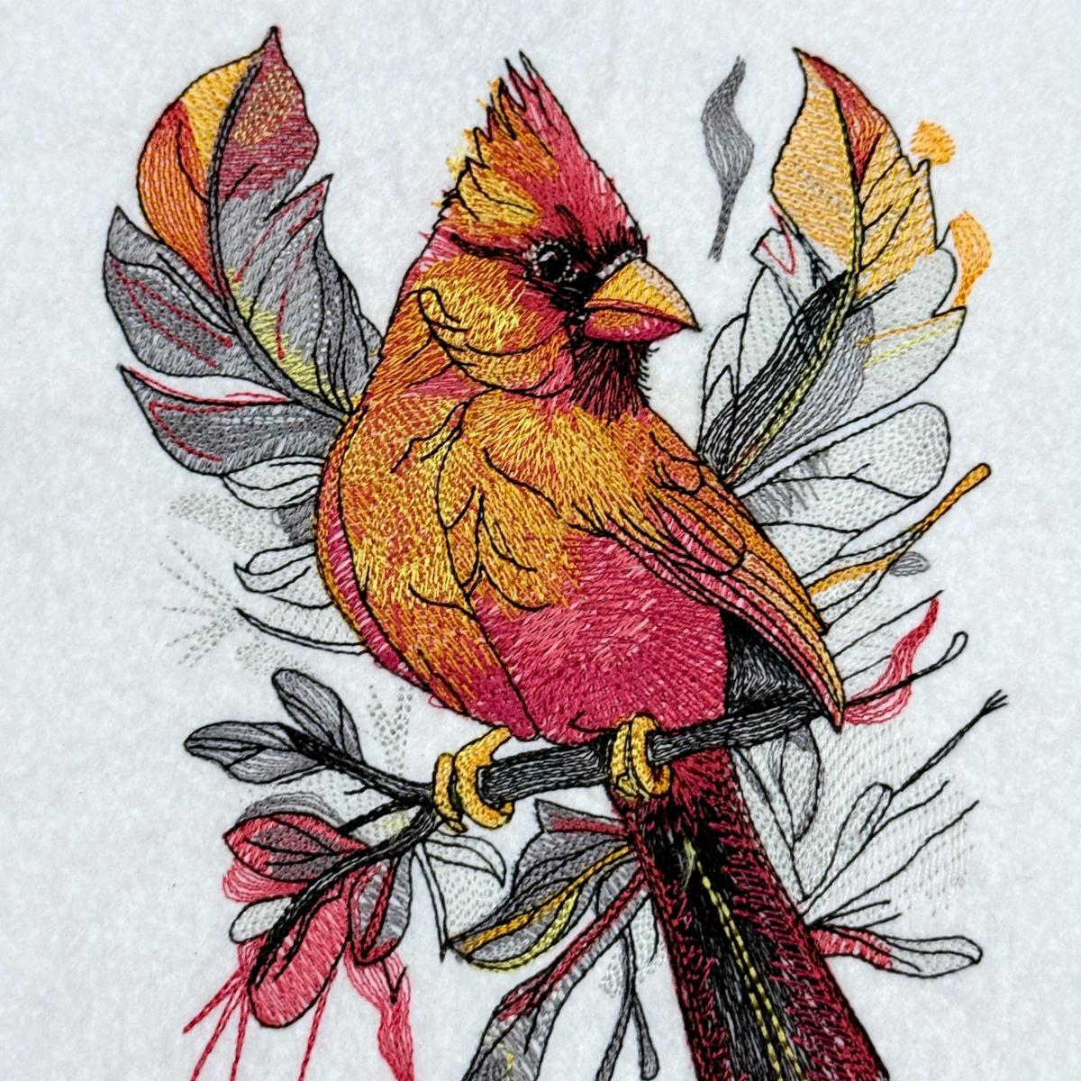 Autumn Feather Cardinal Embroidery Design - Instant Download in Cardinal Feather Template