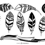 Bird Feather Black White Illustration Set Vector Download Regarding Feather Template Black And White