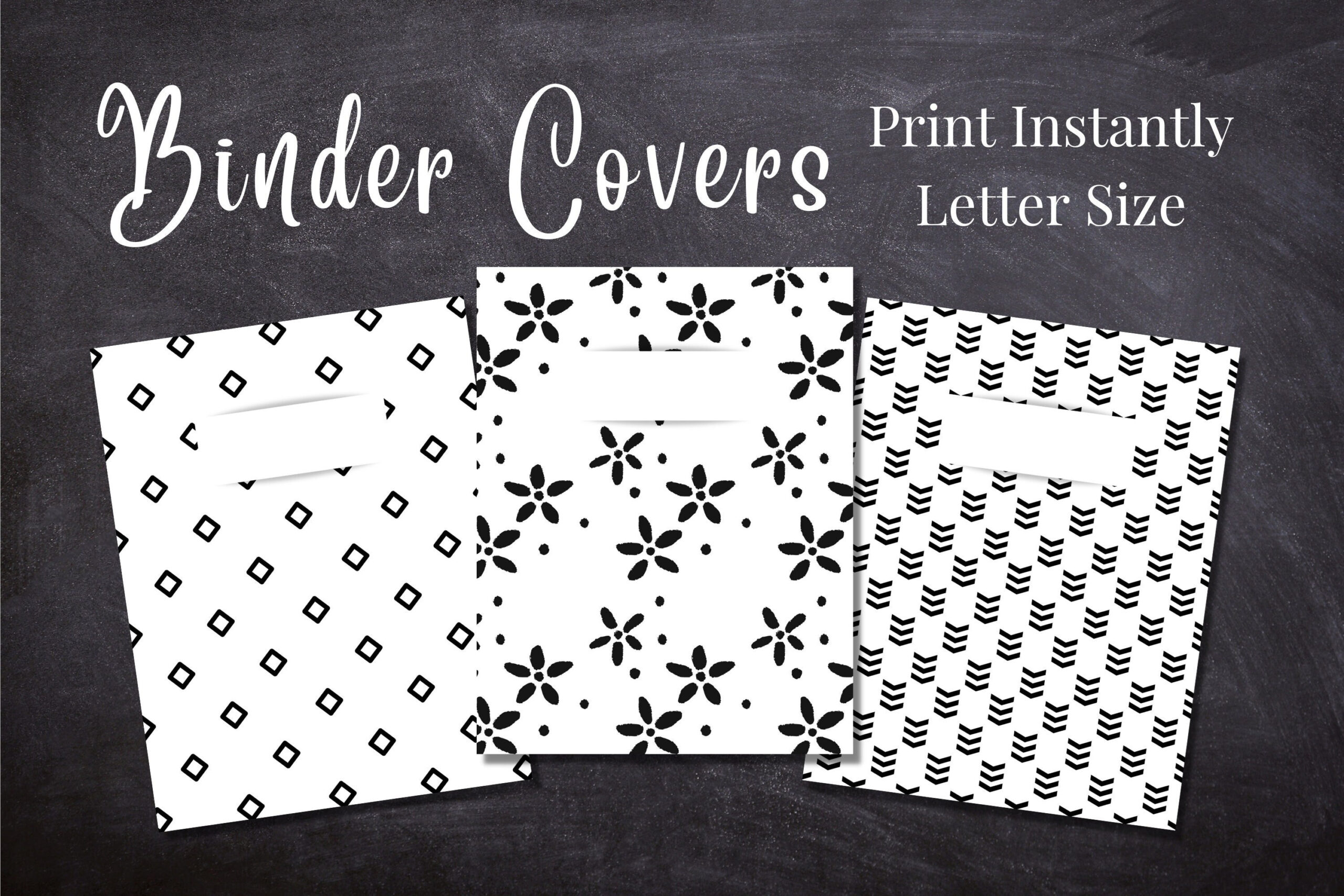 Black And White Binder Cover Printable / Letter Size / School throughout Silver Feather Binder Cover Template