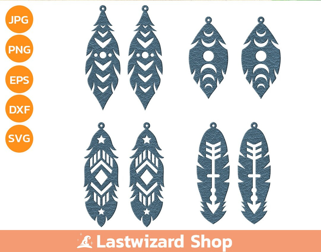 Boho Feather Earring Svg: Faux Leather Template (Digital Download with Faux Leather Feather Earring Template