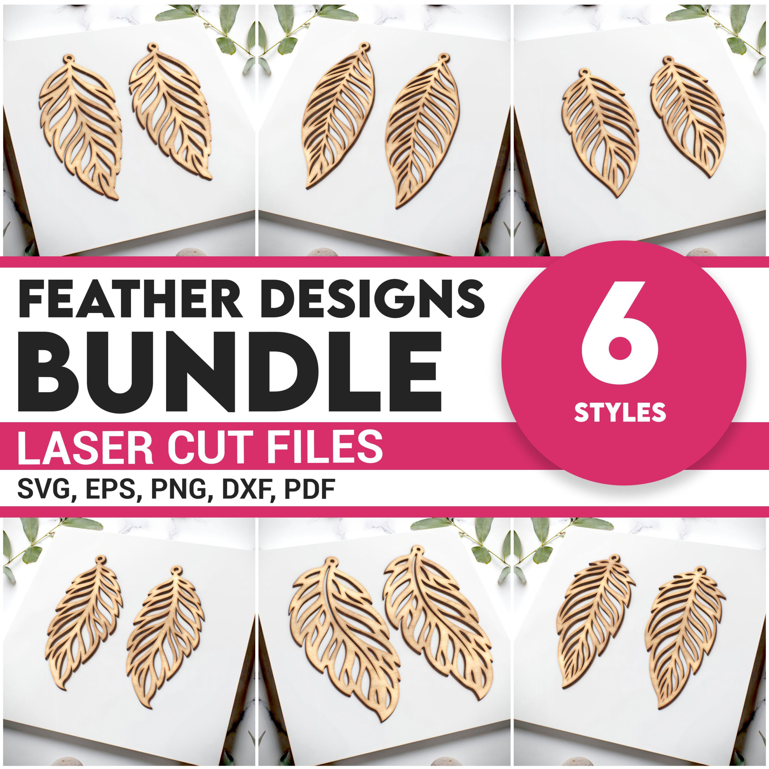 Boho Feather Shape Wood Bundle Earring Svg Laser Cut File Women in Laser Cut Feather Earrings Template