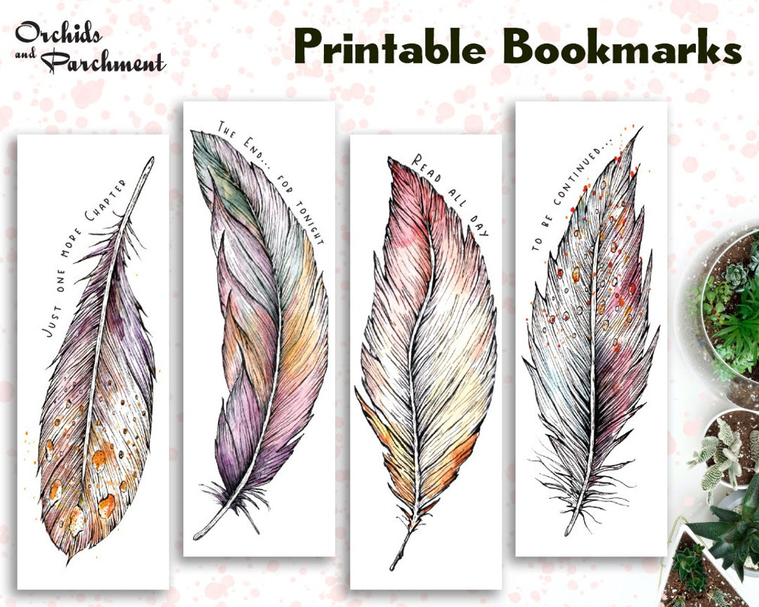 Bookmark Set Feather - Book Love Bookmarks - Printable - Instant pertaining to Feather Bookmark Template