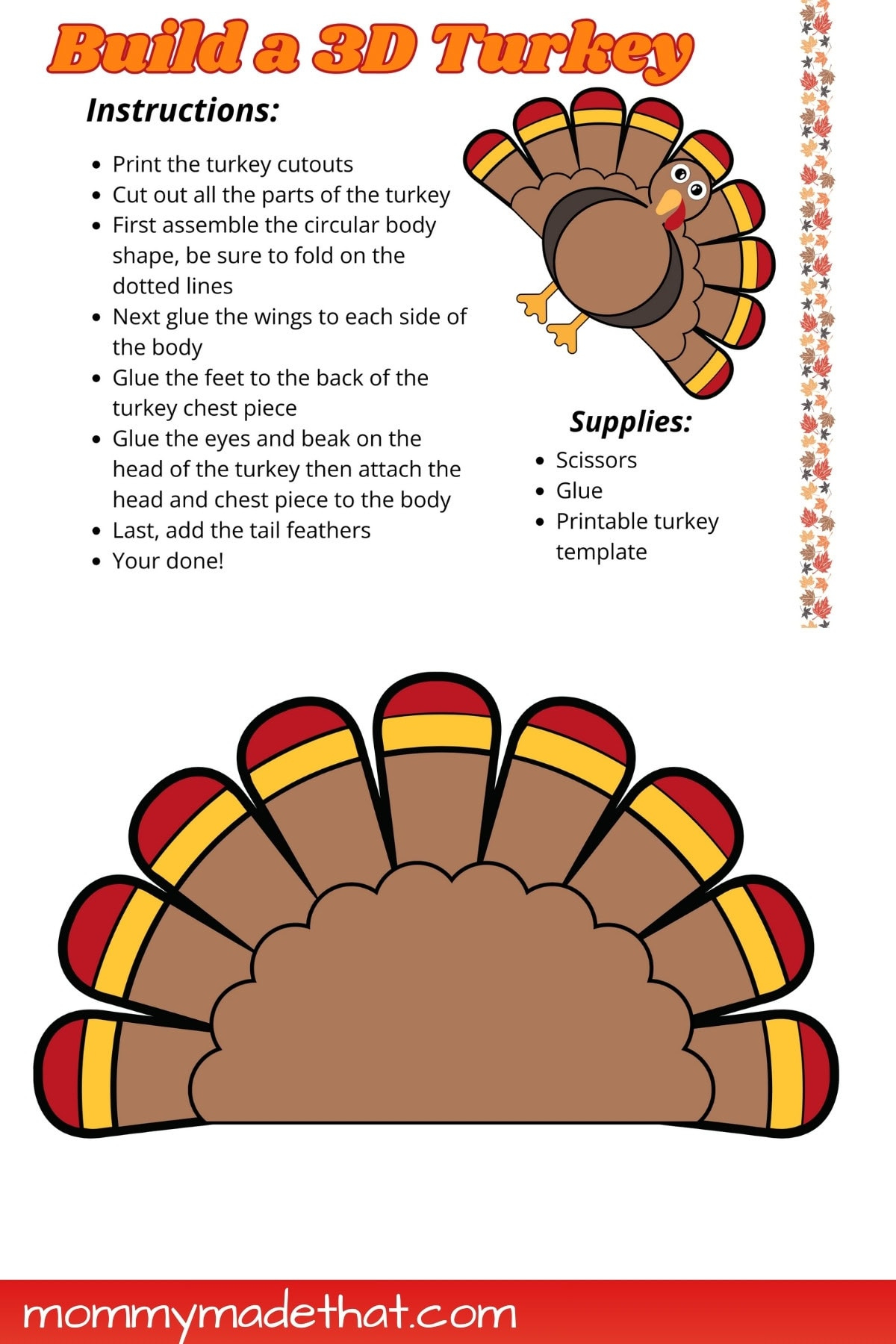 Build A 3D Turkey (Free Cut Out Printable) for Craft Turkey Template