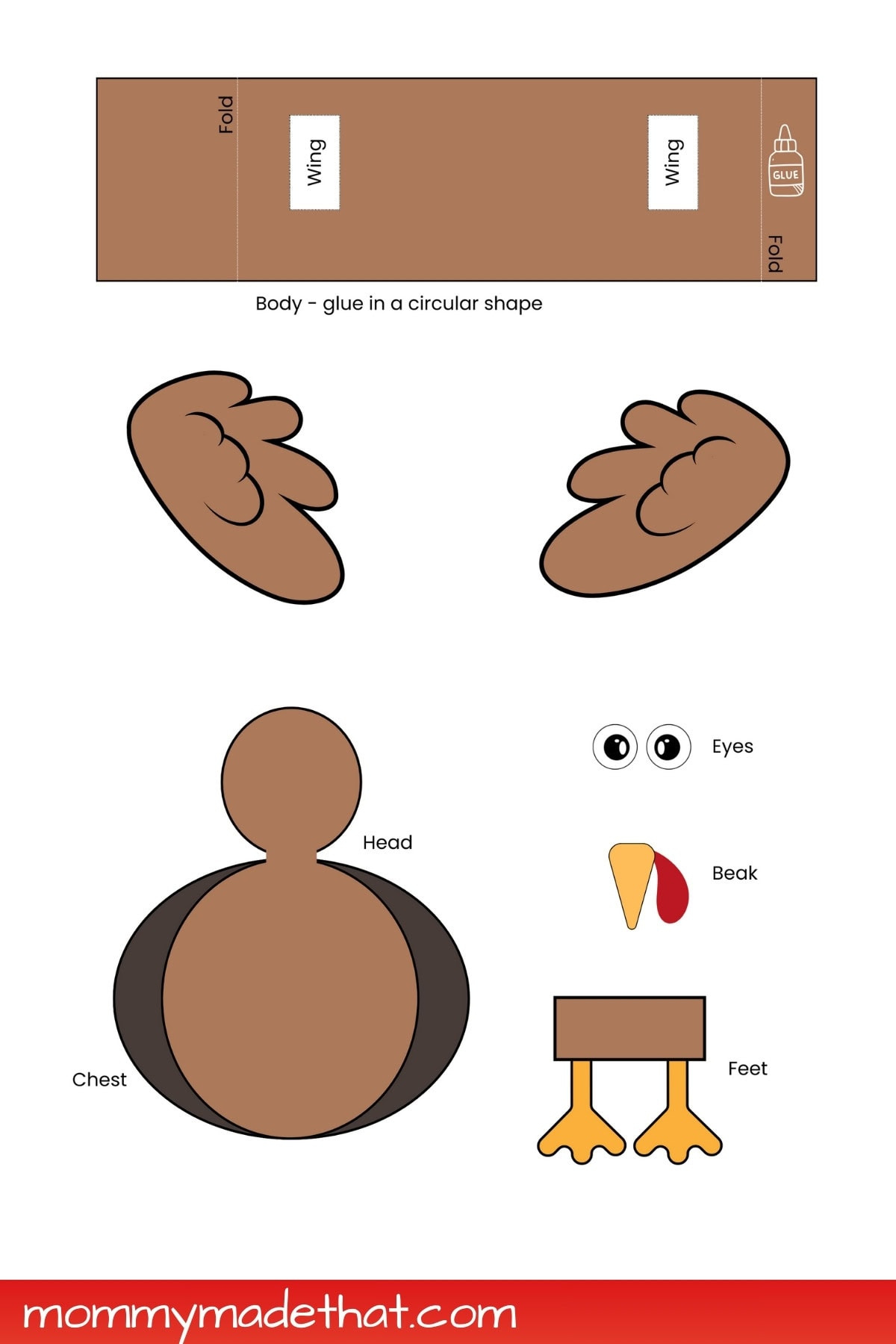 Build A 3D Turkey (Free Cut Out Printable) for Turkey Head And Feet Template