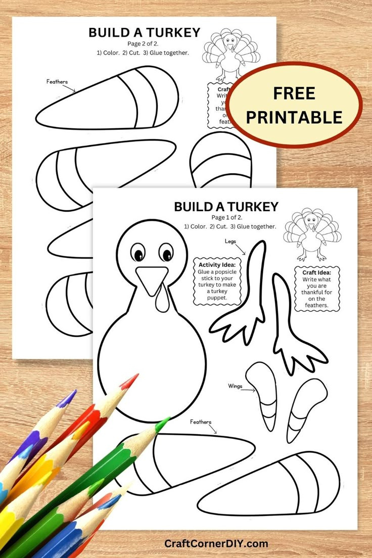 Build A Turkey Craft: Free Printable | Craft Corner Diy throughout Build Your Own Turkey Template