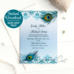 Buy Peacock Wedding Invitation Teal Blue With Feathers And Ethnic For Peacock Feather Wedding Card Template