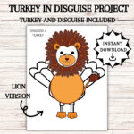 Cat With Disguise   Etsy With Regard To Disguise A Turkey Project Template Lion Face