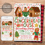 Christmas Gingerbread House Decorating Party Invitation Editable Intended For Gingerbread House Contest Flyer Template