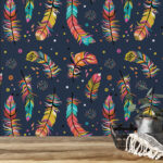 Colorful Flat Art Feathers Pattern Illustration Wallpaper Inside Feather Template For Mural
