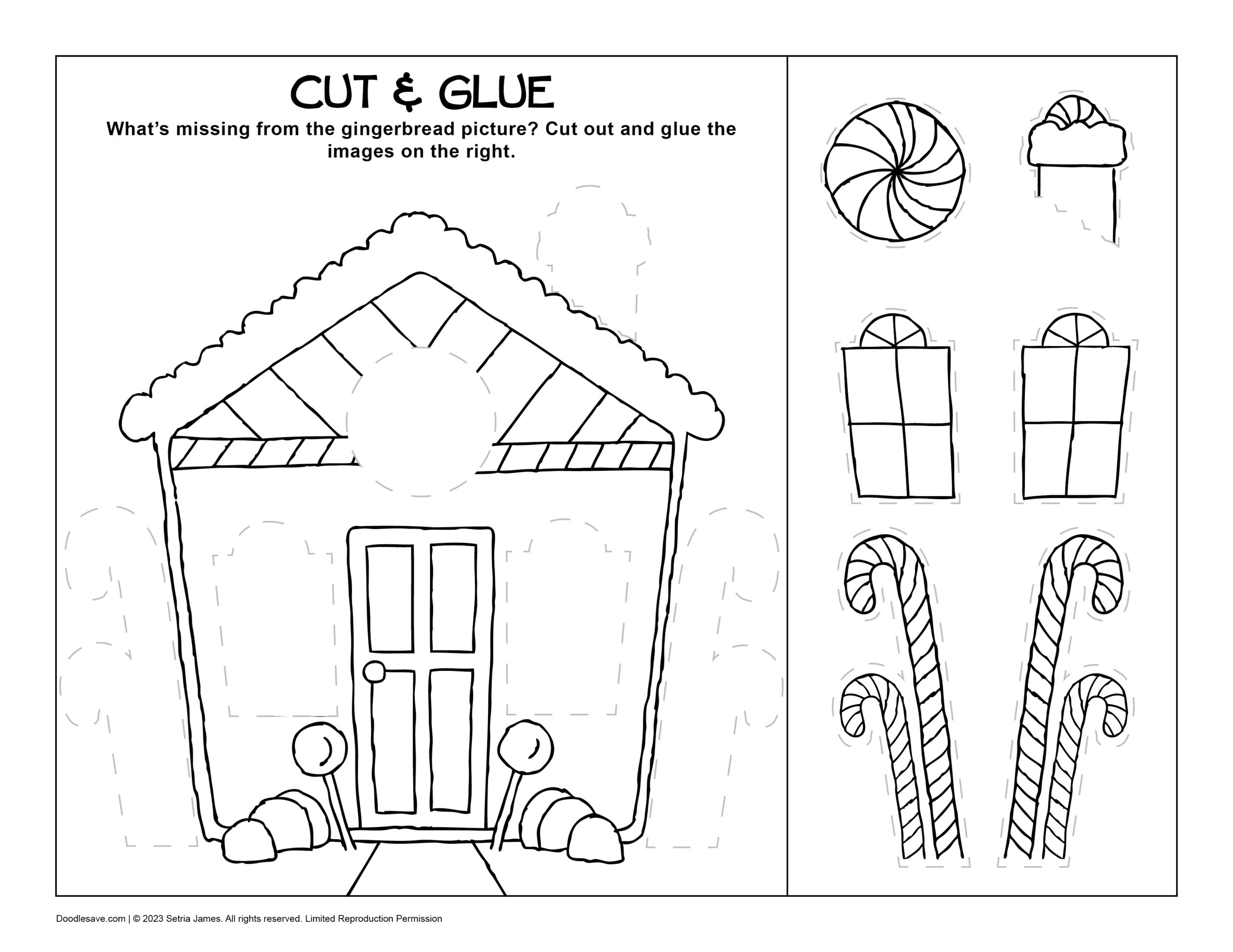 Cut And Glue Gingerbread Activity Gingerbread House Coloring Page within Hansel and Gretel Gingerbread House Template
