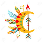 Decorative Object With Arrow , Feathers And Crescent Shape, Native With Indian Feather Shapes To Printable Template