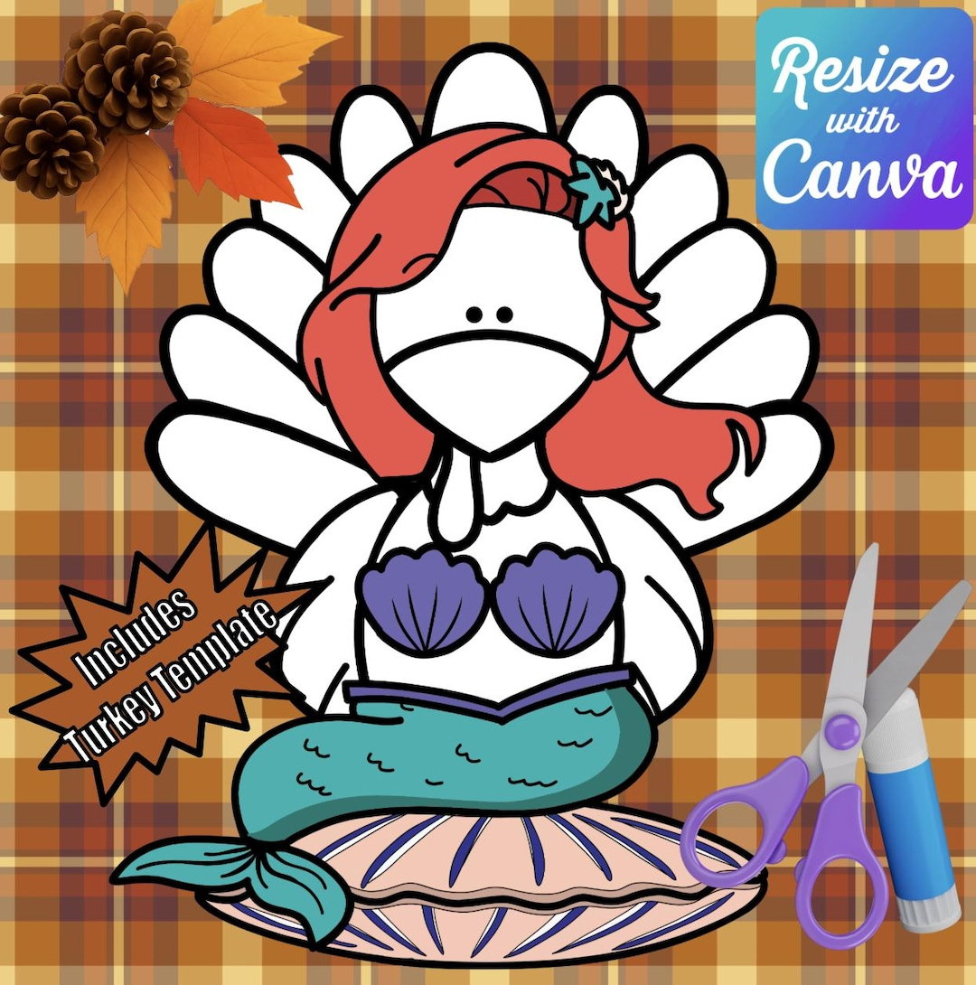 Disguise A Turkey- Mermaid Disguise-Resizable! - Etsy regarding Mermaid Turkey Template
