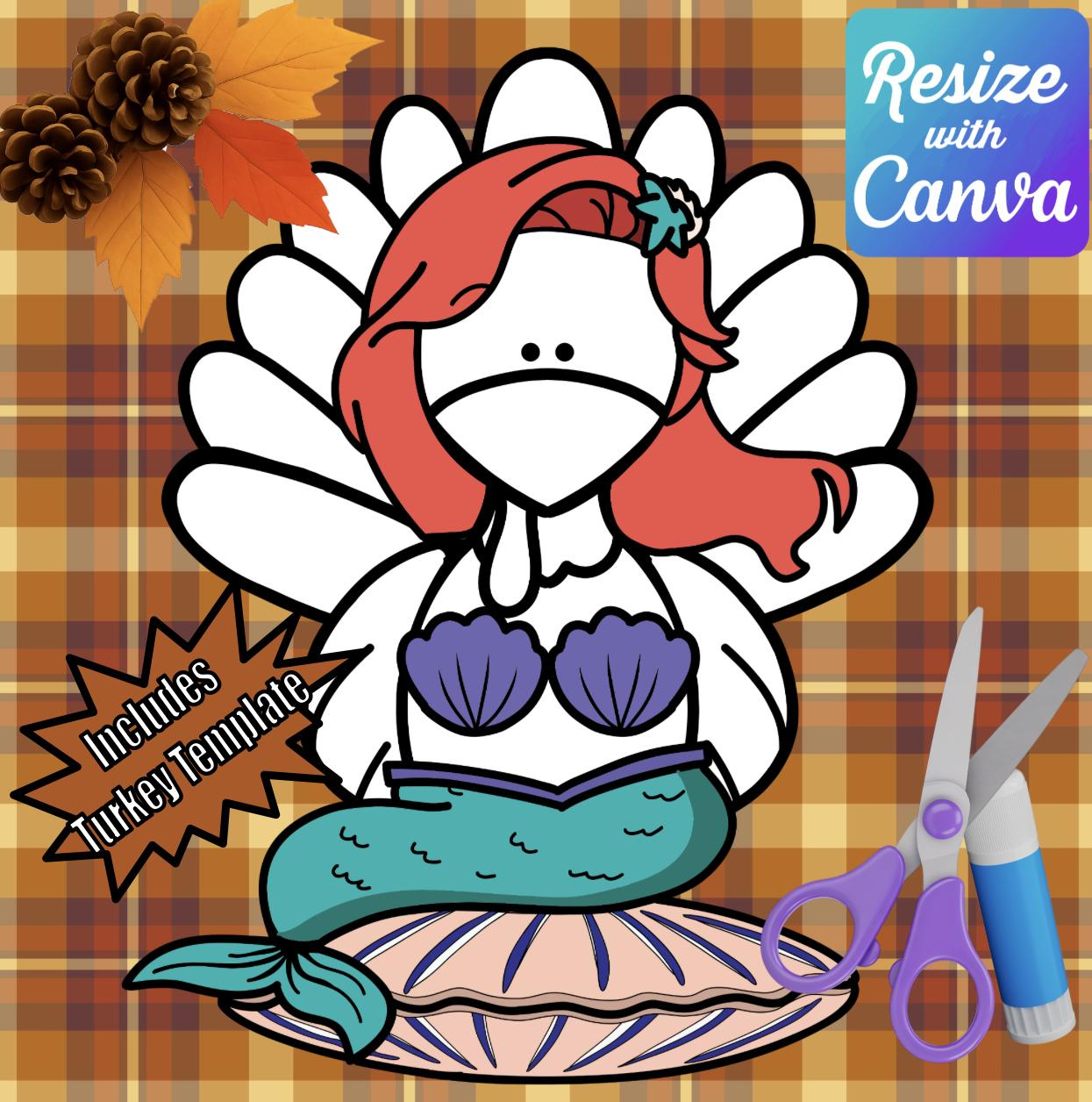 Disguise A Turkey- Mermaid Disguise-Resizable! - Etsy with Turkey in Disguise Mermaid Template