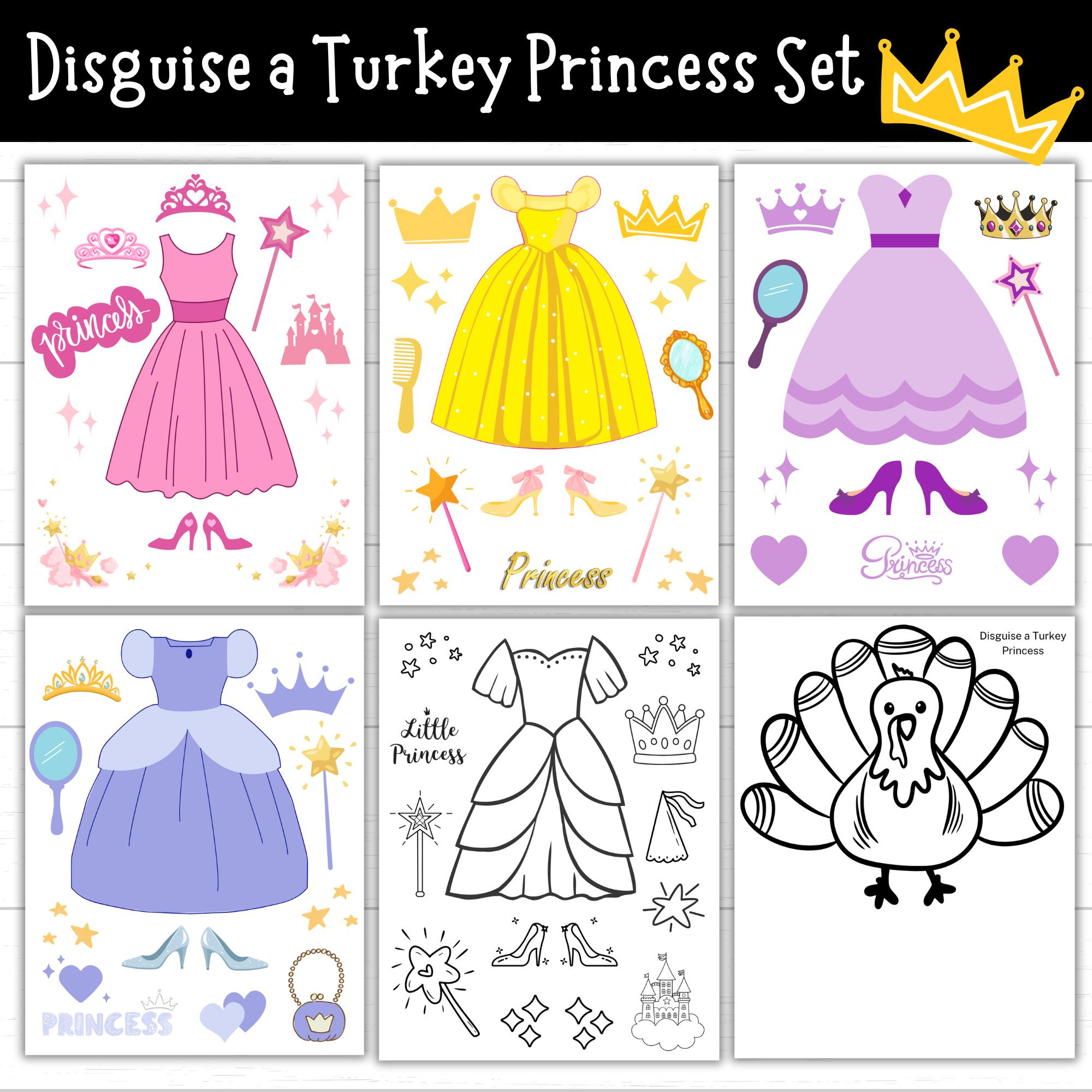 Disguise A Turkey Princess, Printable Princess Outfits, Turkey In with Disguise A Turkey Princess Template
