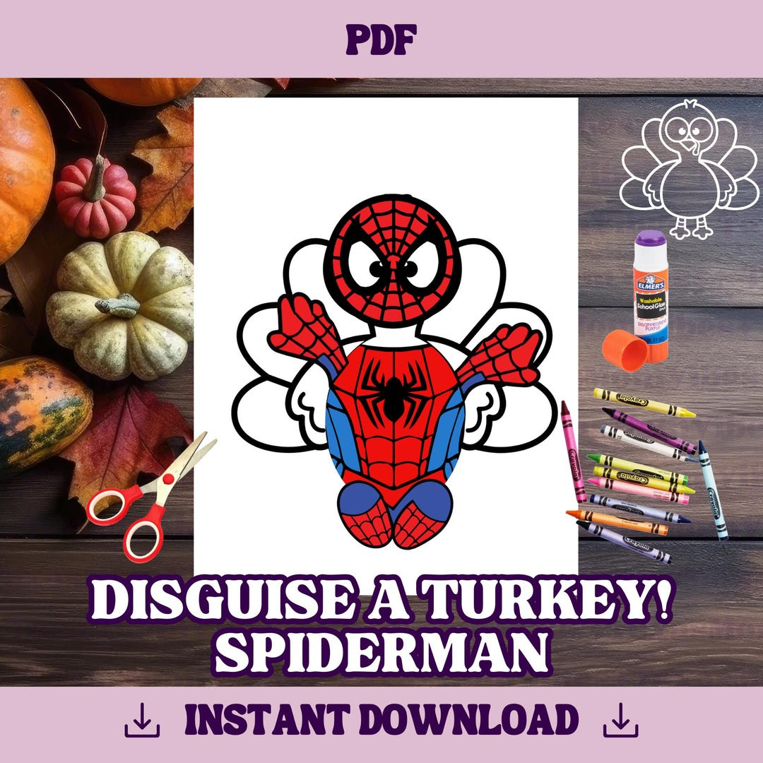 Disguise A Turkey-Spiderman Template | Thanksgiving Craft with Spiderman Turkey Template