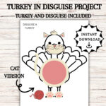 Disguise A Turkey, Turkey In Disguise Printable, Thanksgiving For Disguise A Turkey Cat Template