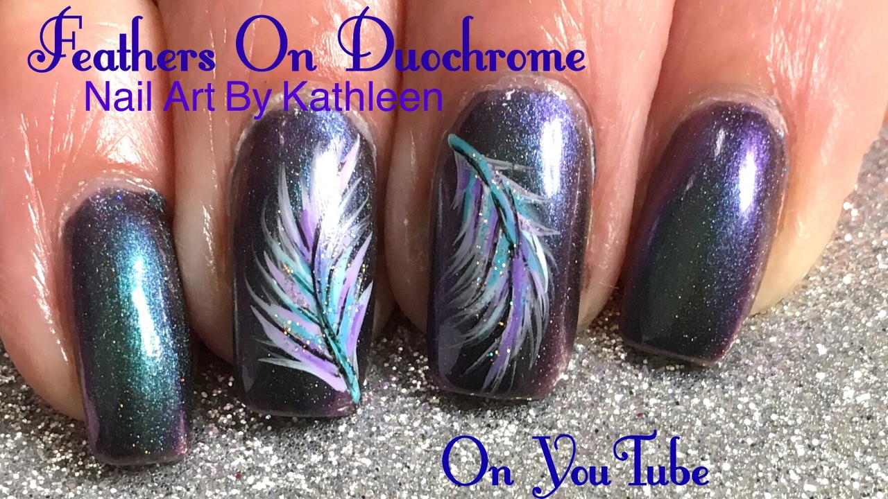 Diy Feather Nail Art On Duochrome Nail Polish with Feather Nail Art Template