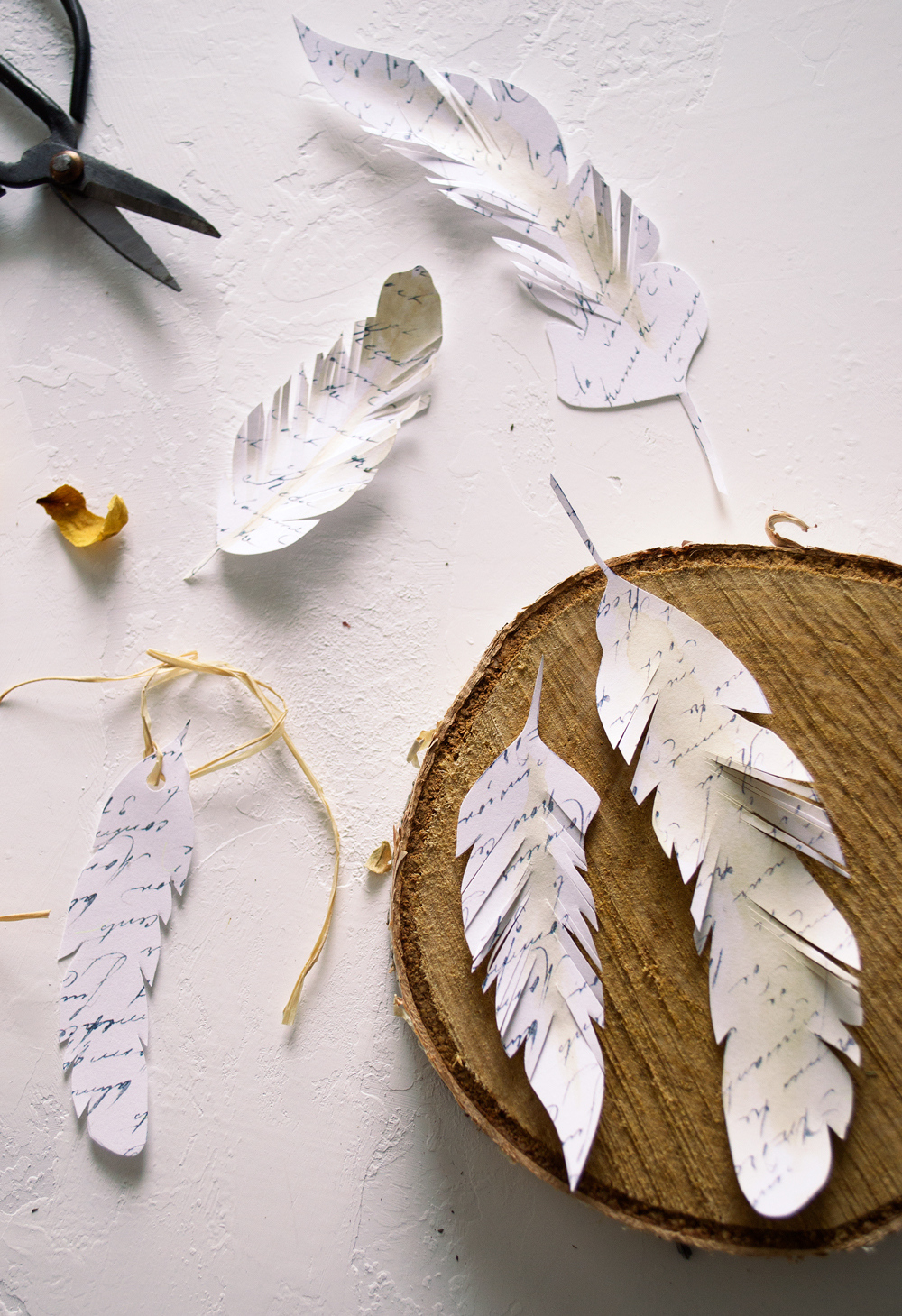 Diy French Script Paper Feathers Project + Free Printable intended for Free Paper Feather Template