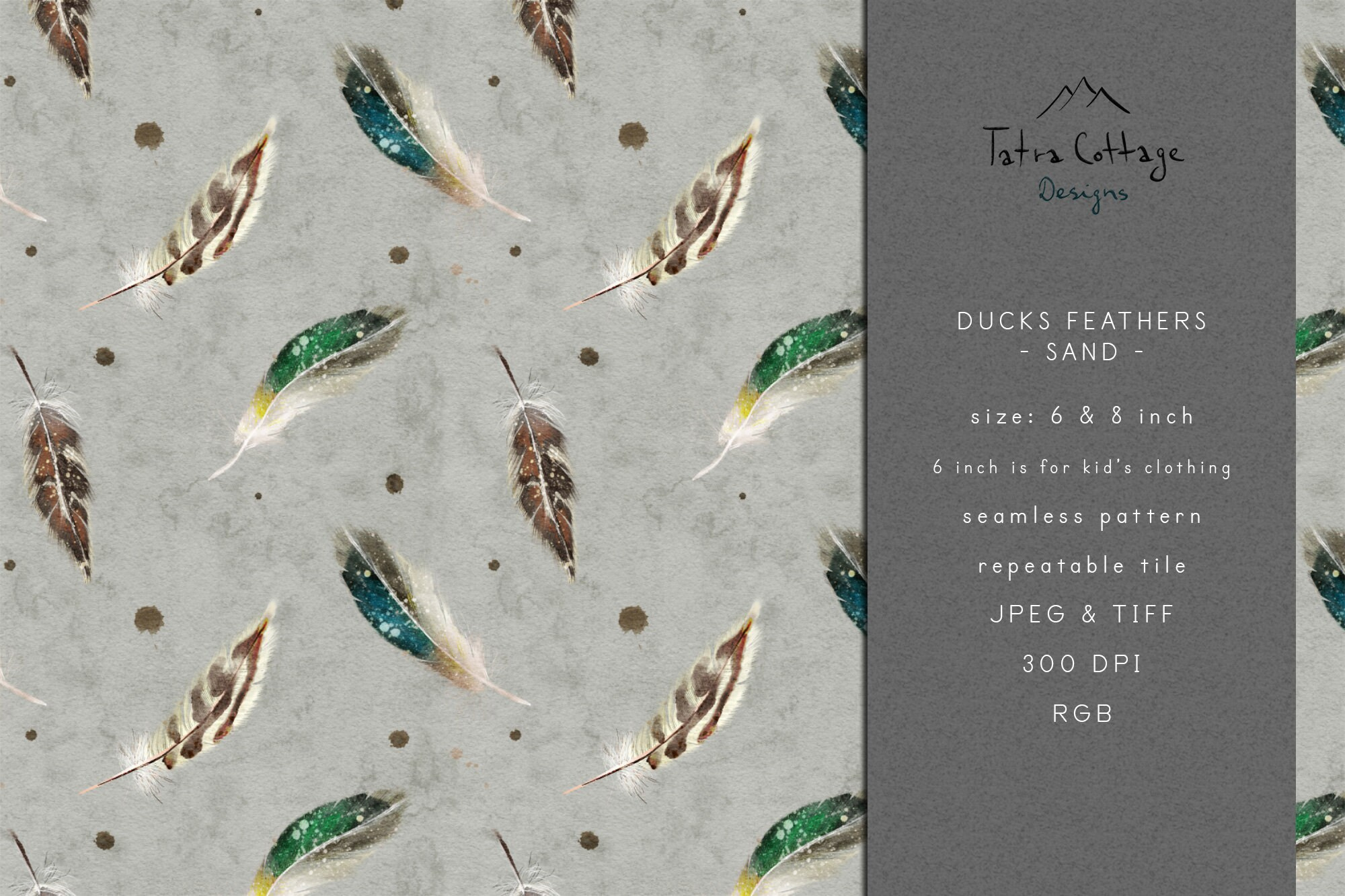 Duck Feathers Seamless Pattern: Hunting Fabric Print (Digital for Duck Feather Pattern Template