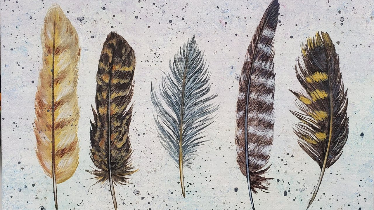 Easy Boho Feathers Acrylic Painting Live Tutorial intended for Spray Paint Feather Template
