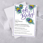 Editable Baby Shower Invitation Template   Oh Baby! Peacock Within Peacock Feather Baby Shower Invitation Template