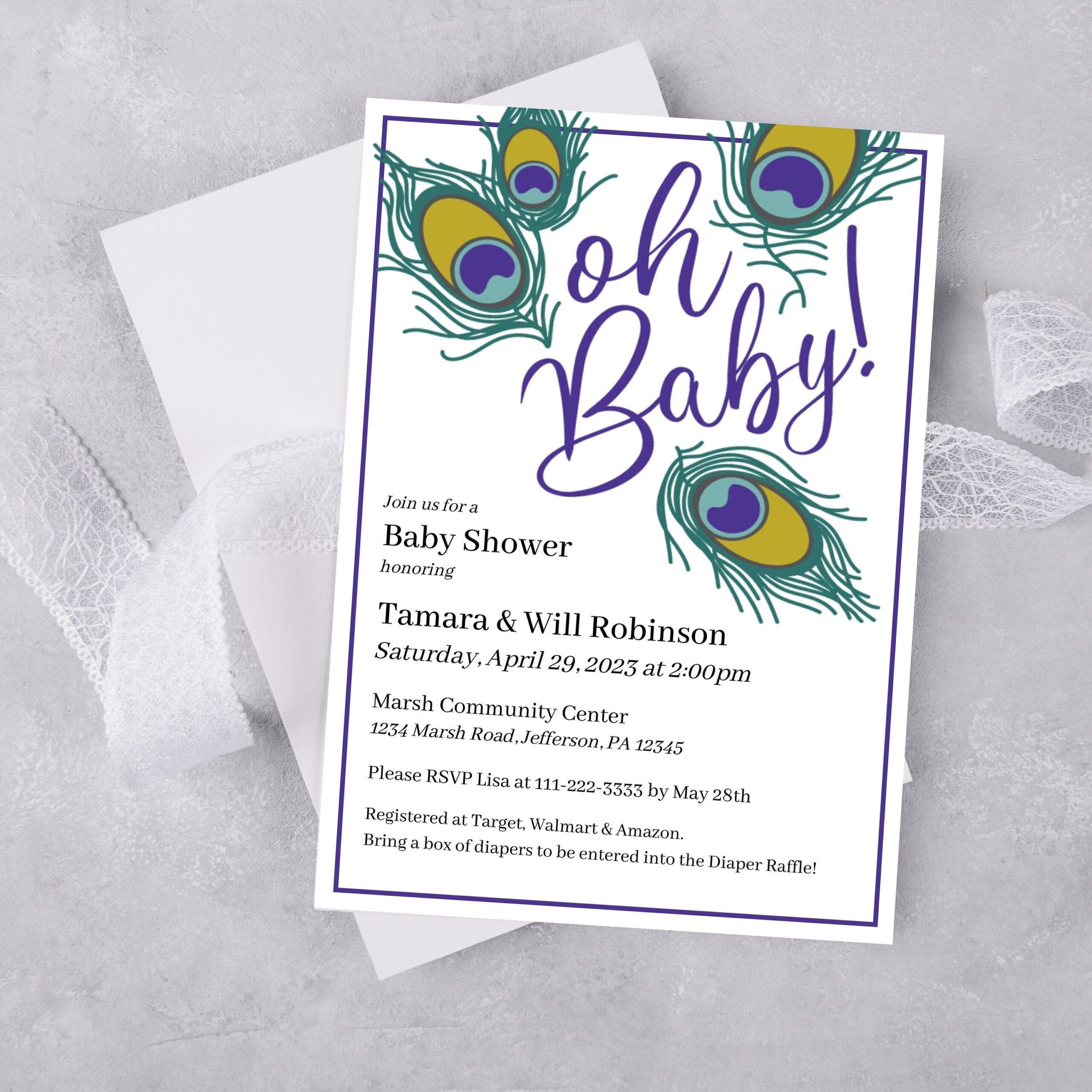 Editable Baby Shower Invitation Template - Oh Baby! Peacock within Peacock Feather Baby Shower Invitation Template