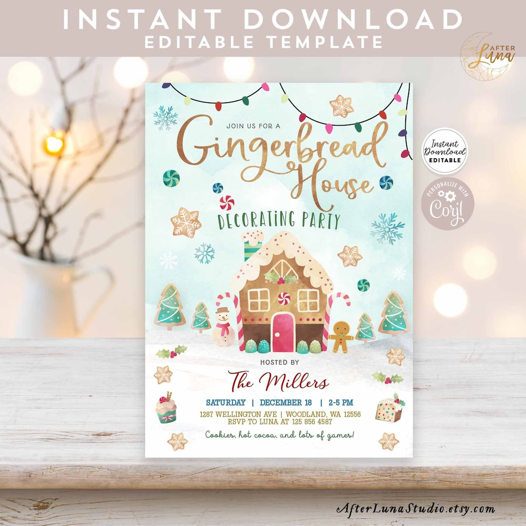 Editable Gingerbread House Decorating Party Invitation Rustic Cute with Gingerbread House Invitation Template