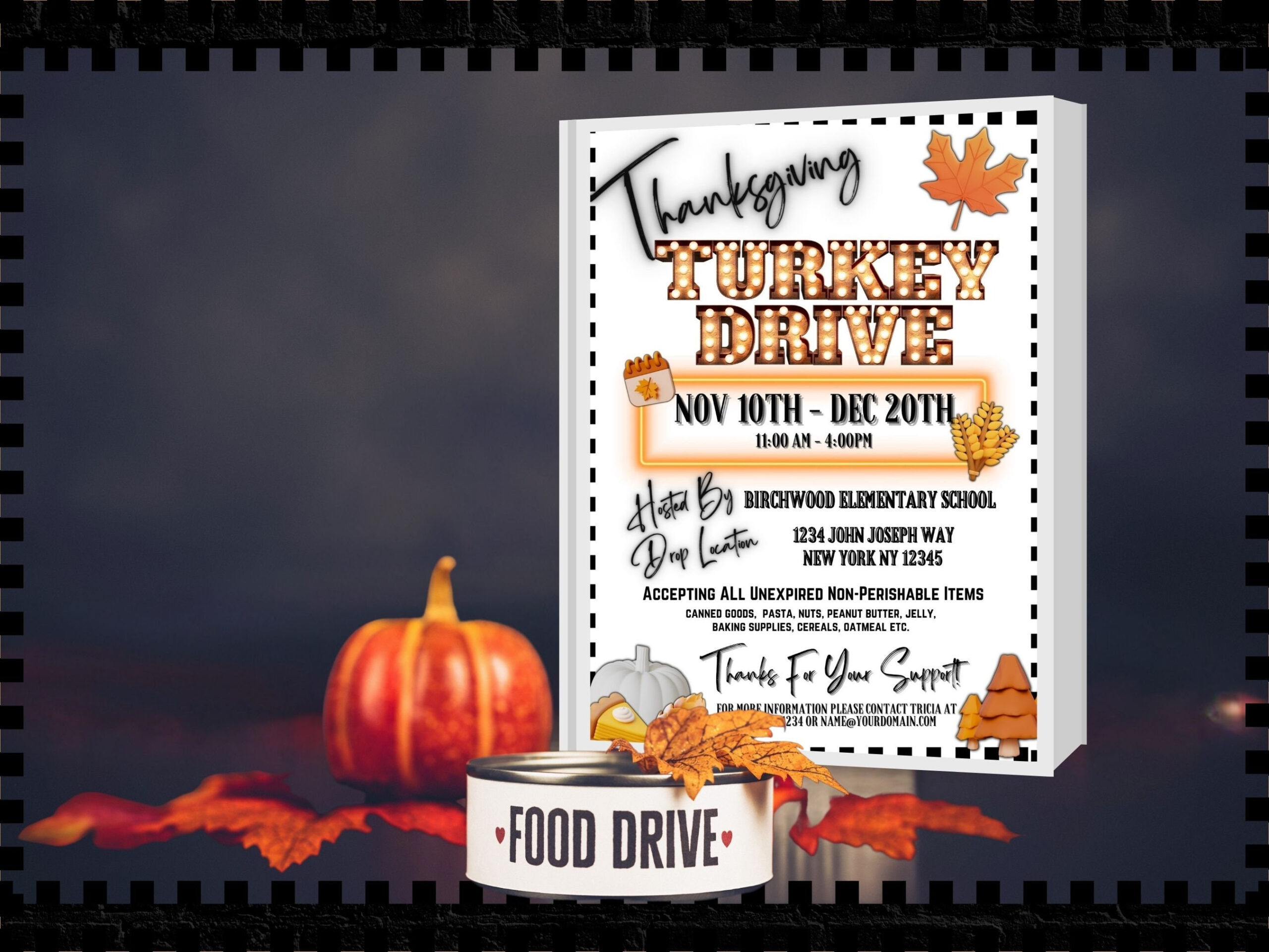 Editable Thanksgiving Fall Turkey Drive Flyer Community Hunger for Turkey Drive Flyer Template